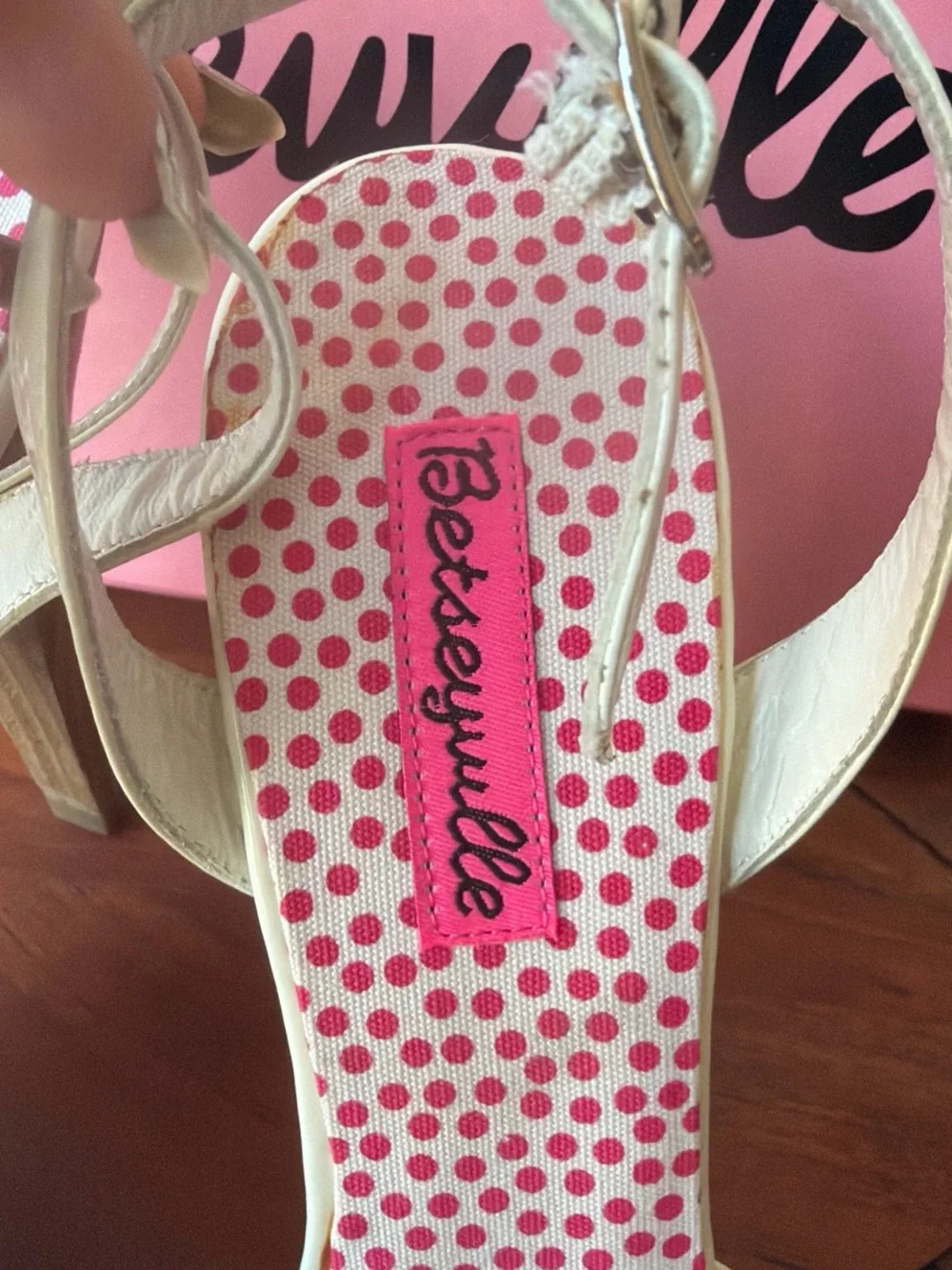Betsey Johnson White & Pink Polka Dot Bow Peep-Toe Heels